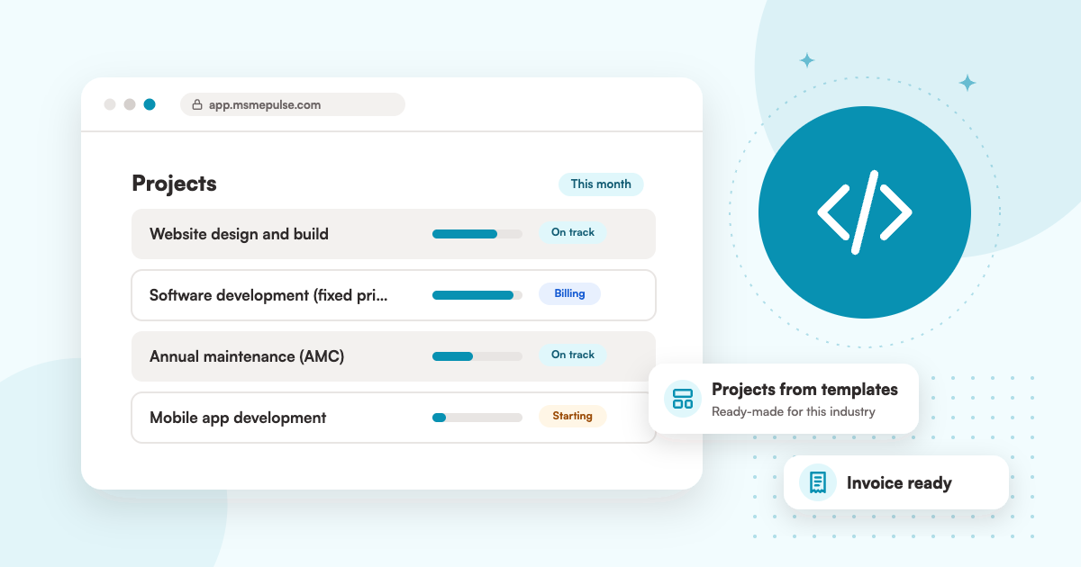 Illustration: an MSMEPulse workspace with projects from ready-made templates for IT services companies.