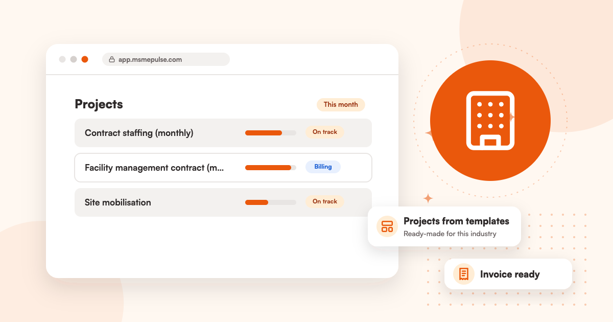 Illustration: an MSMEPulse workspace with projects from ready-made templates for facility management companies.